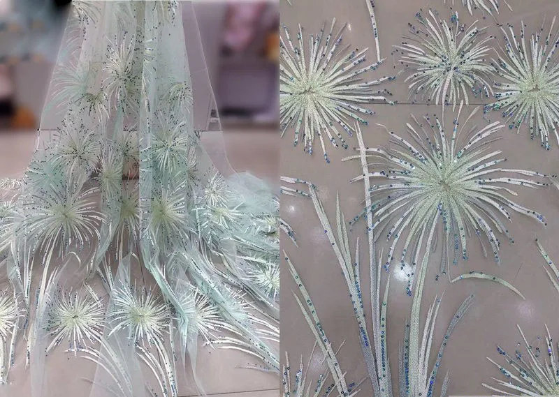 

French fresh fireworks display catwalk fashion design evening dress lace wedding dress lace green lace fireworks design lace