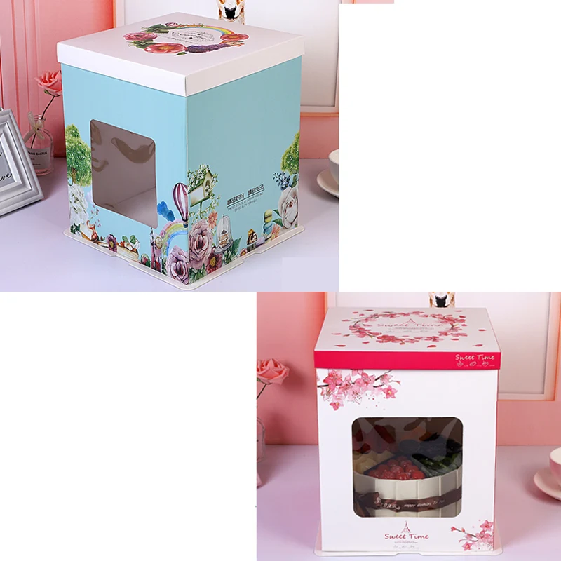 Подарочная коробка для торта с прозрачным окошком и принтом, вечерние, милые товары, игрушка, кукла, фестиваль, подарок на свадьбу, день рождения, кондитерские изделия