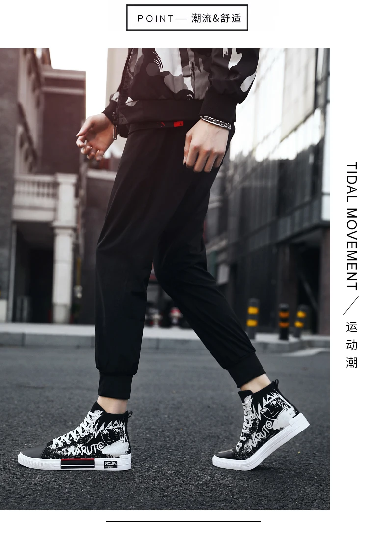 HYFMWZS/Модная Мужская парусиновая обувь с рисунком Наруто; zapatillas hombre deportiva; дышащая Высокая обувь; sapatos masculino; размеры 39-44