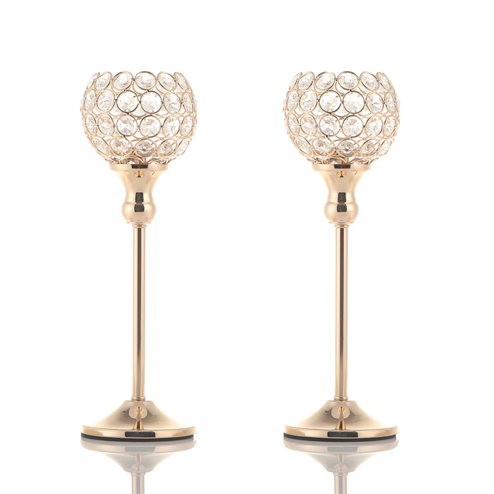 

Crystal Candle Holders Stand Metal Pillar Candlesticks Set Wedding Holiday Decoration for Home
