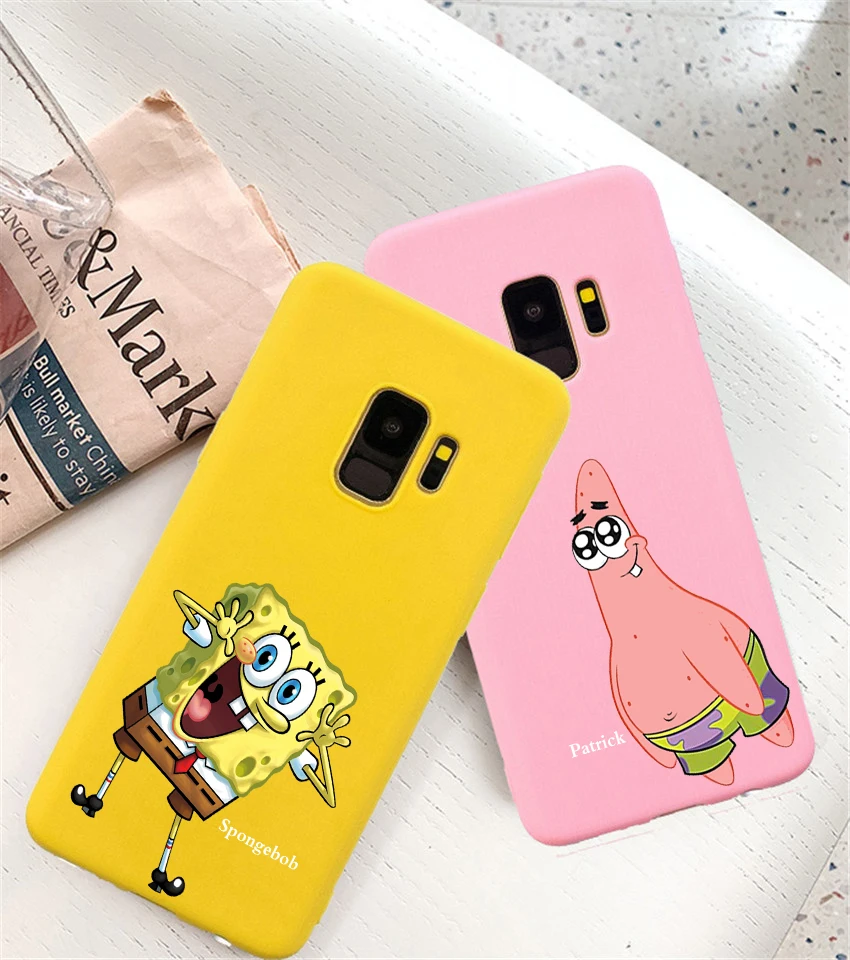 

Cute Cartoon Spongebob Plankton Patrick Pattern fashino Candy Color phone Case For Samsung S8 S9 S10 S10E CASE COVER