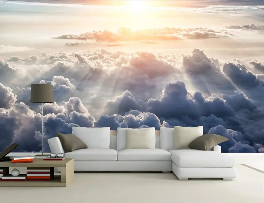 Фотообои для гостиной спальни солнце сияет сквозь облака фоновая стена 3d