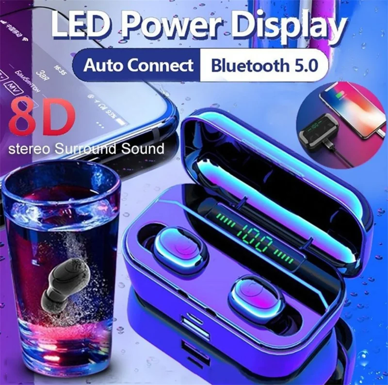 

G6S Tws Bluetooth 5.0 Wireless Earphones Led display Touch Control In Ear headsets with Microphone 2200mAh Power Bank Earbuds