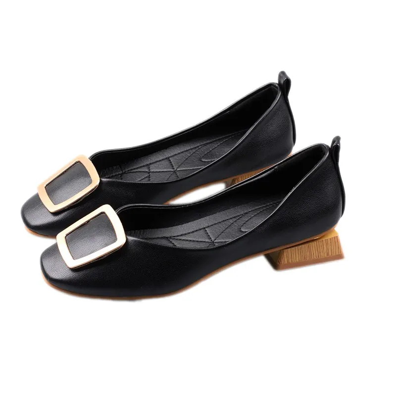 

EOEODOIT Low Heel Shoes Women Autumn Square Toe Leather Pumps 3 CM Chunky Heel Slip On Casual Fashion Daily Work Shoes