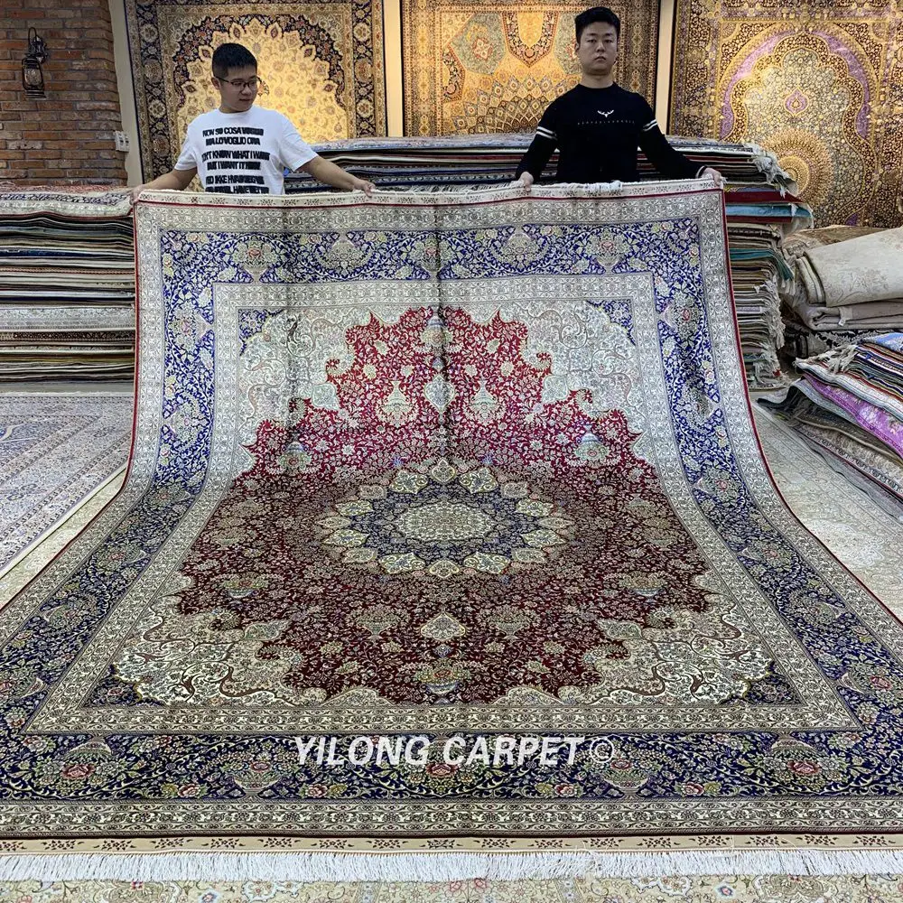 Yilong 8'x10' большой красный Восточный ковер ручной работы негабаритных шелковый ковер из Ирана(SL193A