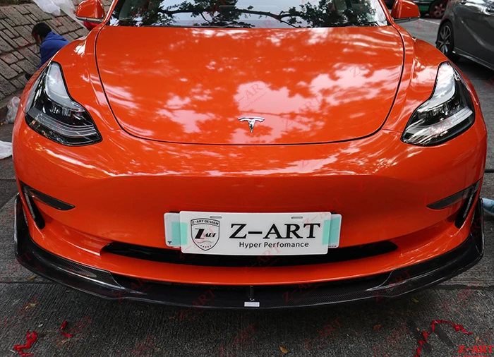 Z-ART for Tesla model 3 carbon fiber front lip V chin Model spoiler | Автомобили и мотоциклы
