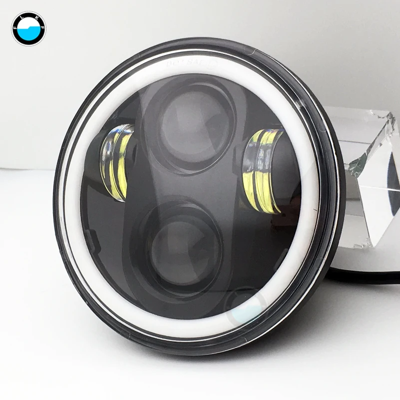 5-3/" Круглый налобный фонарь с белым/янтарным Halo кольцом для Dyna Sportster XL 1200 883 5,75 дюймов проектор светодиодный мото фара