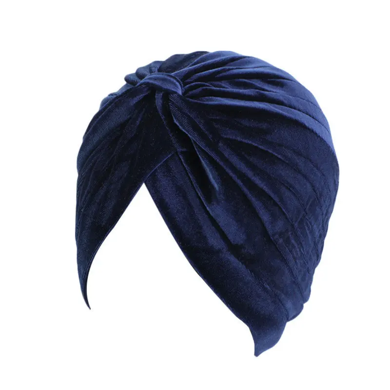 Женские Стразы, бархат/вязанная тюрбан, мусульманский хиджаб, шарф, твист, повязка на голову, Зимняя женская мусульманская хиджаб, тюрбан - Color: Navy Blue