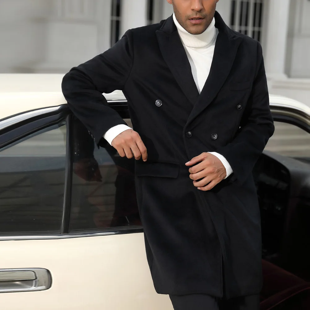 Hot New Wool Blends Trench Coat Men Fashion Pocket Lapel Collar Mens jacket Male Double Breasted Coats Outwear Plus Size