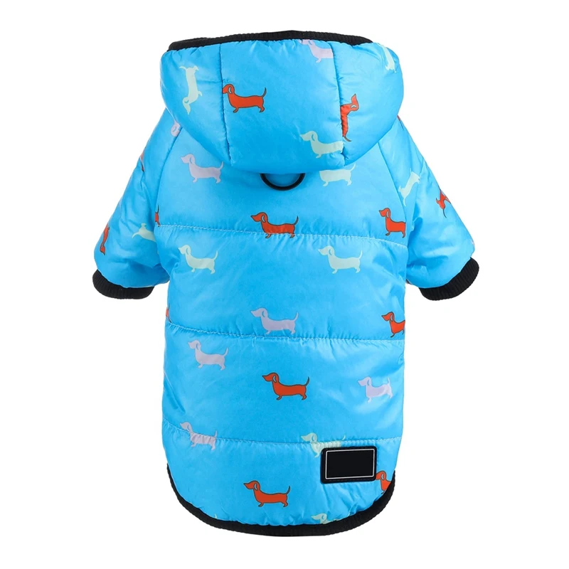 Для домашних любимцев собак Зимний теплый пальто милая одежда с принтом для маленьких средних собак Щенок пуховик толстовки с поводковое кольцо - Цвет: Синий