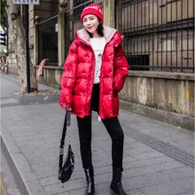 Куртки-парки Mujer зимнее женское утепленное плотное Повседневное пуховая хлопковая куртка женская с подкладкой Большие размеры свободные красные, Черные пуховик пальто
