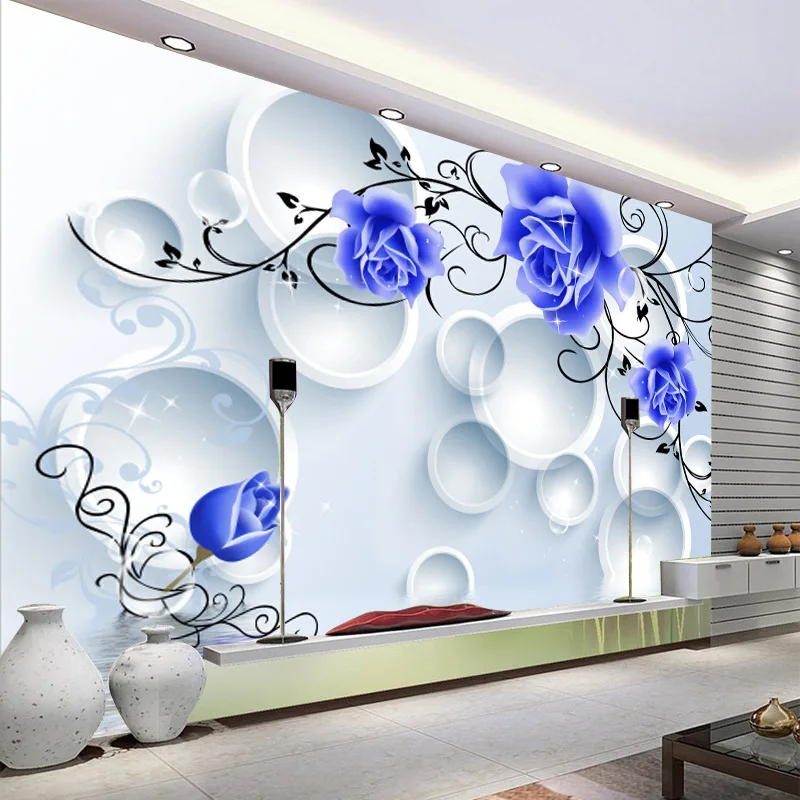 

TV Backdrop Wallpaper Mural Living Room Large Mural Wallpaper Bedroom Modern Circle Simple Blue Roses