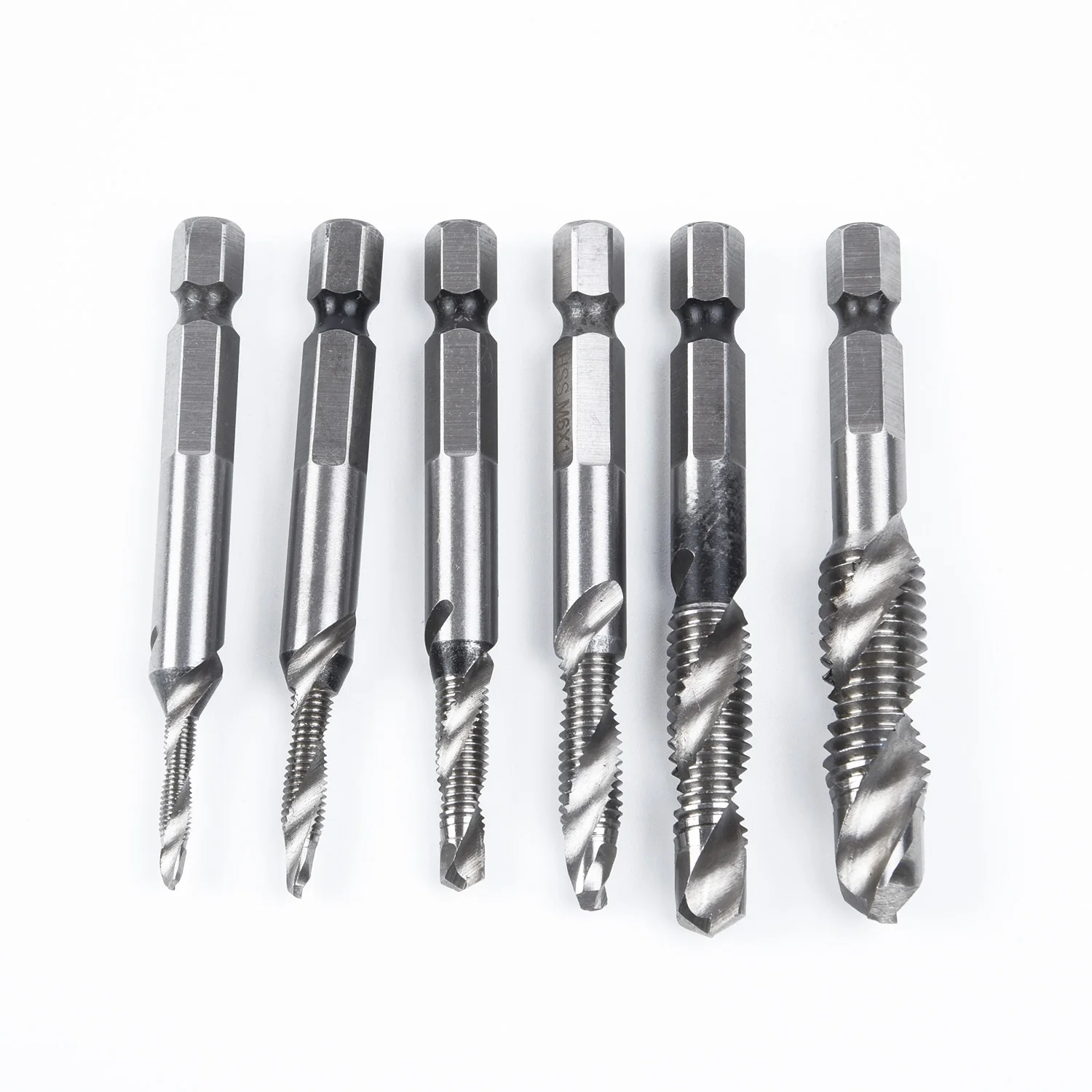 

6pcs Hex Shank HSS Metric Screw Thread Tap Drill Bit M3 M10 1/4inches Wood Drilling Bits High Speed Steel Drill Bit