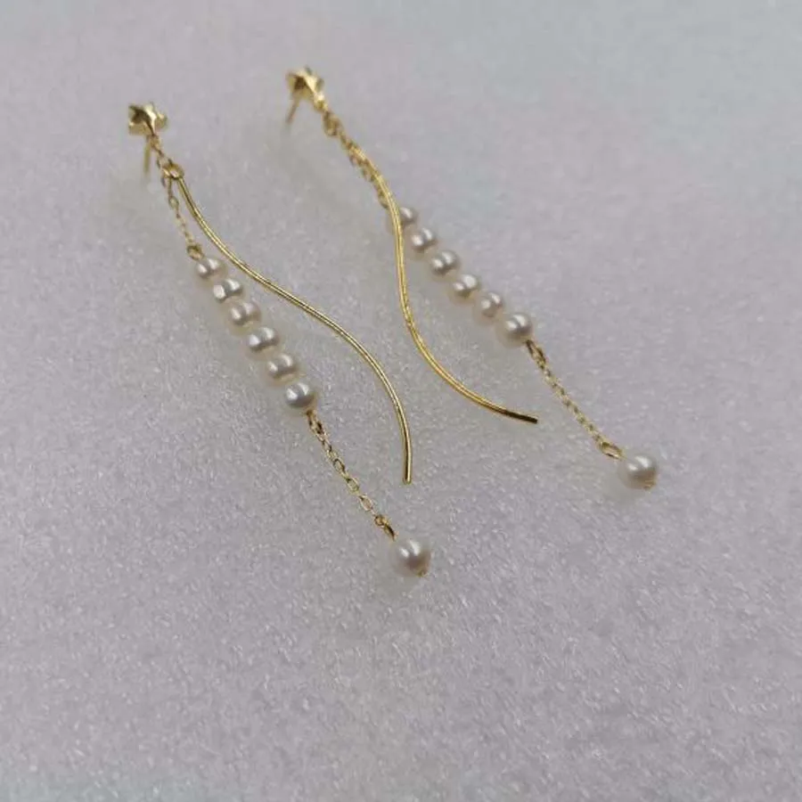 

14KGF 4-5mm white real pearl women's earring fashion jewelry