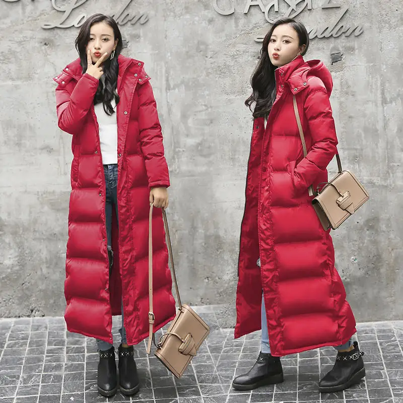 Новинка, пальто больших размеров, плотная зимняя куртка, женские парки, верхняя одежда с капюшоном, пуховое хлопковое пальто, стеганая Длинная зимняя куртка, большие размеры, Q1864 - Цвет: Red Parkas