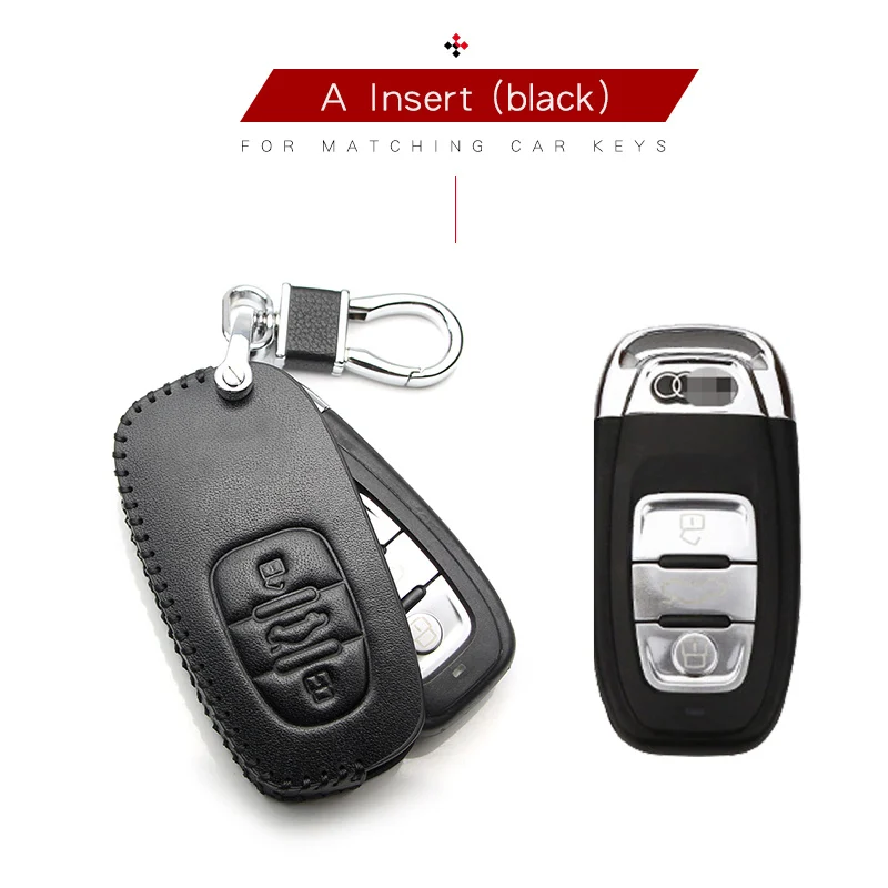 AO003-insert-black Кожаный чехол для автомобильных ключей, крышка чехол для Audi Sline A3 A5 Q3 Q5 A6 C5 C6 A4 B6 B7 B8 TT 80 S6 A4L B5 B9 A6L Q7 S5 S7 RS3 TTS TFSI 8S S4 8 Вт - Название цвета: AO003-insert-black