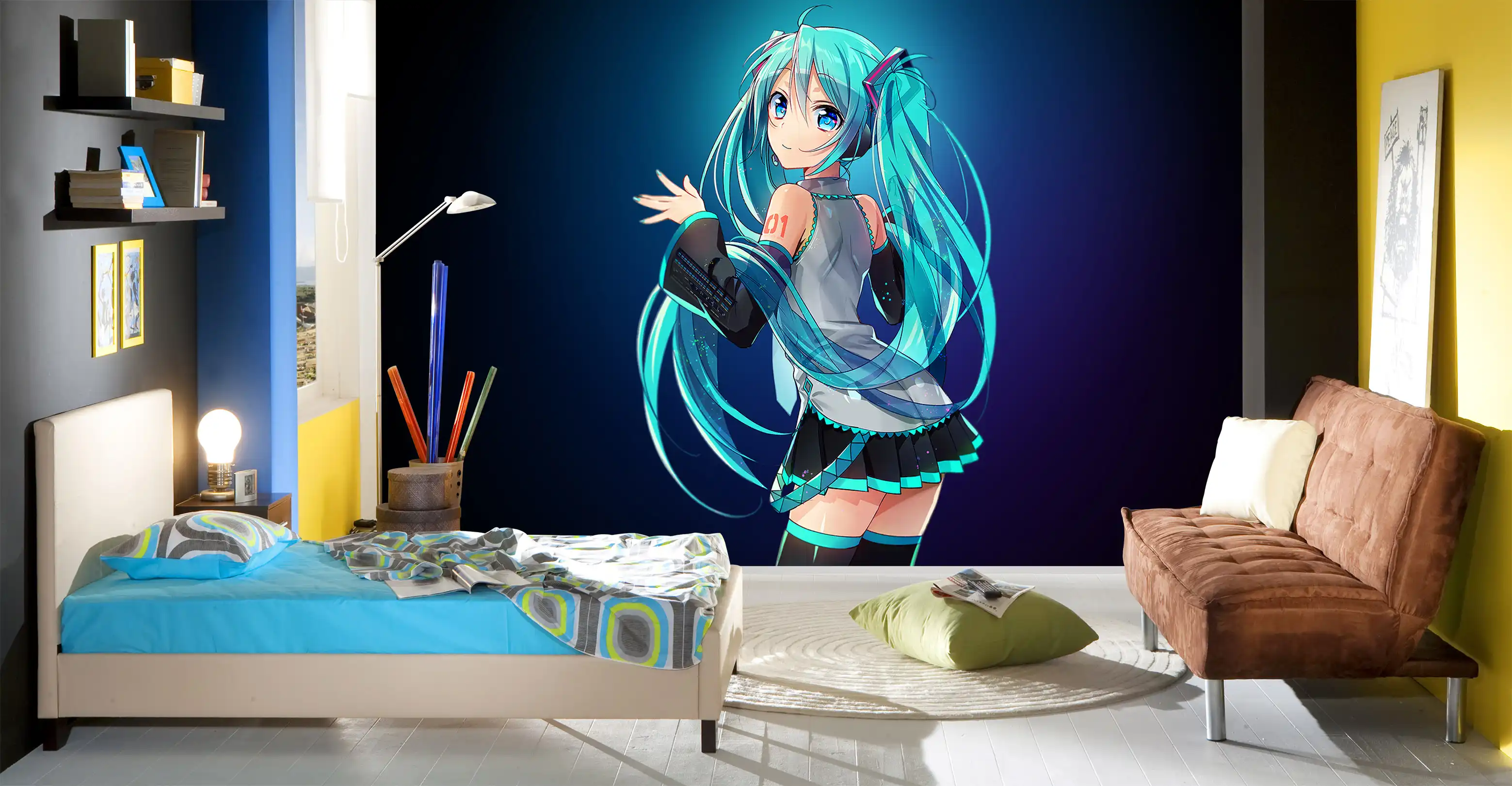 自己粘着 3d 初音ミク 0256008 日本アニメ壁紙壁画壁印刷デカール壁の壁画 Aliexpress