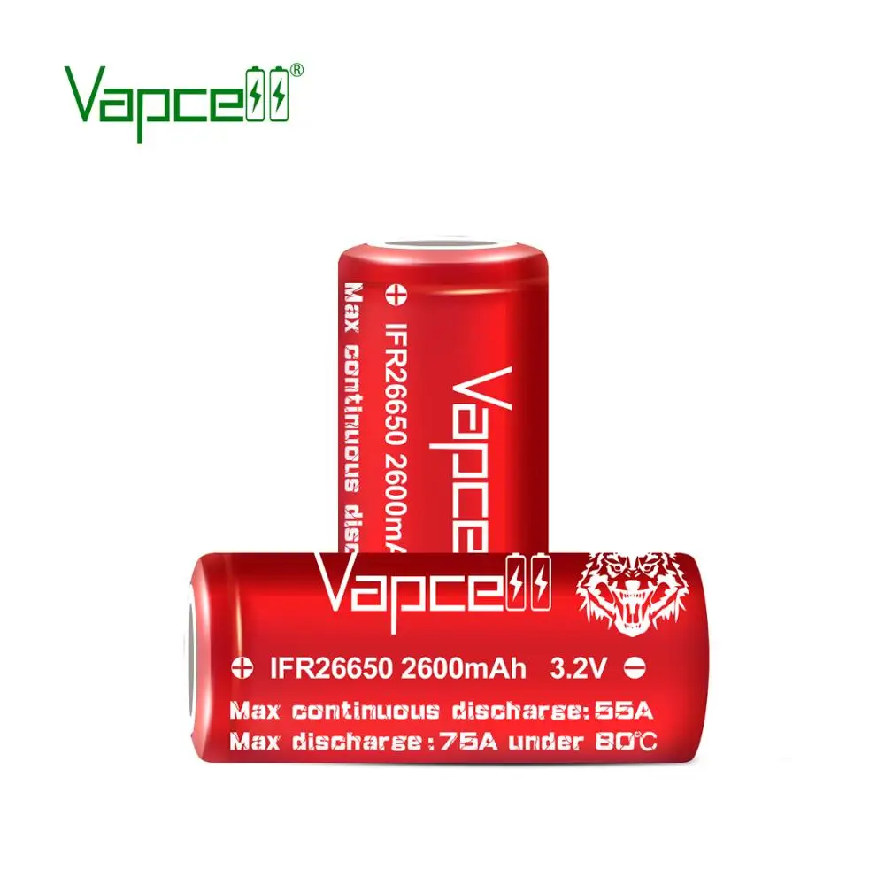 26650 перезаряжаемая батарея Vapcell 26650 2600mah 55A/75A 3,7 v литий-ионная батарея с высоким током разрядки