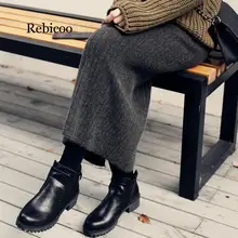 Толстый Сплит на сумку на юбку бедра плиссированные шаг в длинной зимней женской шерстяной юбки прилива