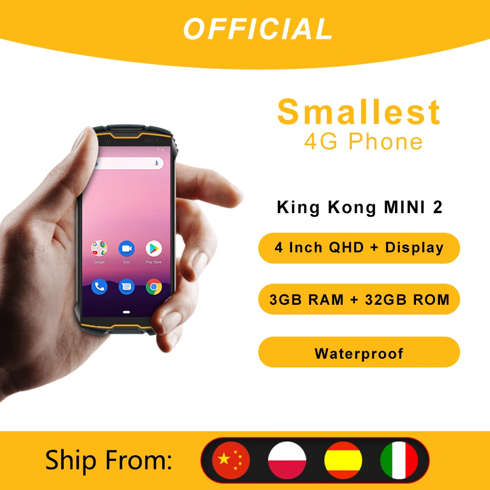 Cubot KingKong MINI2 téléphone robuste étanche 4 "QHD + écran 4G LTE Dual-SIM Face ID Android 10 3GB + 32GB 13MP caméra MINI téléphone