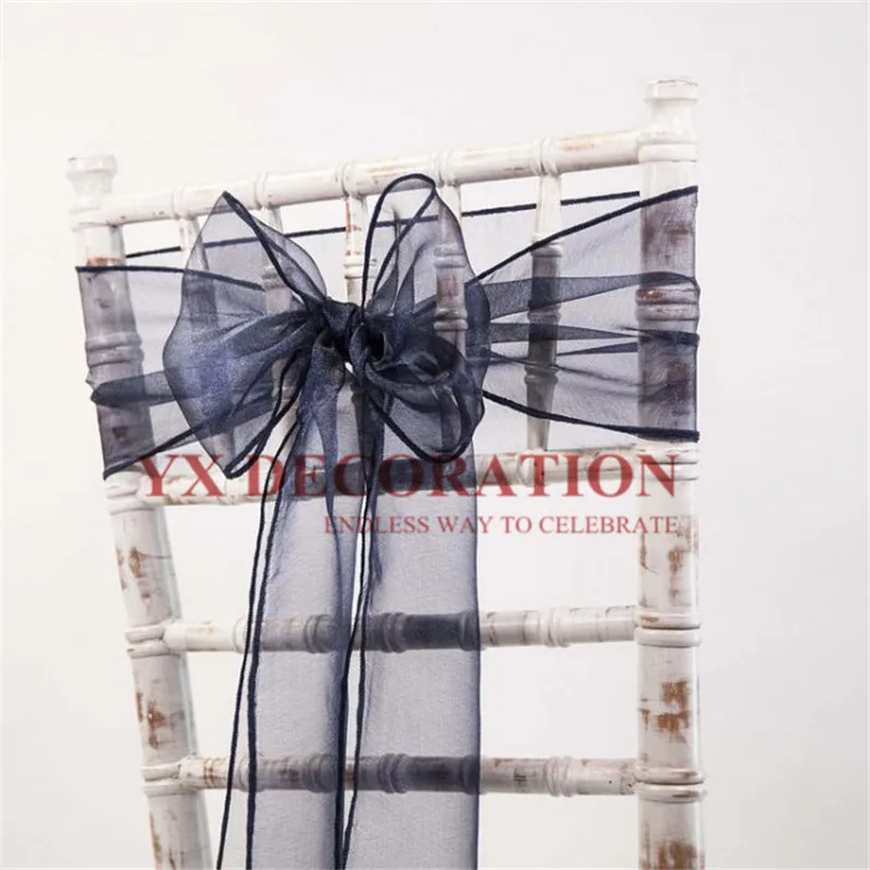 navy blue 25pcs Organza Chair Sash Tie Bow For Chiavari Chair Decoration Wedding Event Banquet - Цвет: navy blue