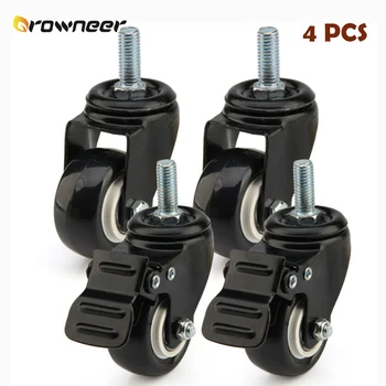 

4PCS Furniture Caster Black Polyurethane Replacement Wheel Office Chair Spiral Rotating Caster Double Ball Bearings Swivel Head
