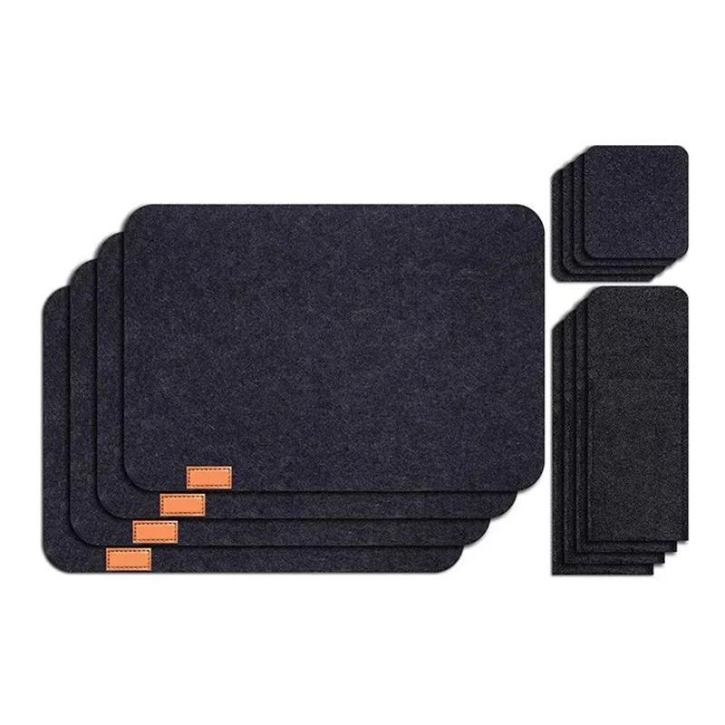 

Set of 6 Felt Placemat Black Table Mat Drink Coasters And Cutlery Holder Can Be Wiped Washable Placemat Dinner Felt Pad