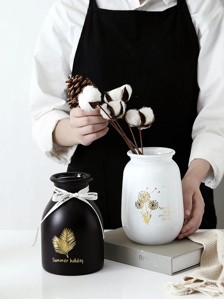Скандинавская стеклянная ваза черного/белого матового бронзирующего стекла, ваза для растений, настольные украшения, украшение для дома