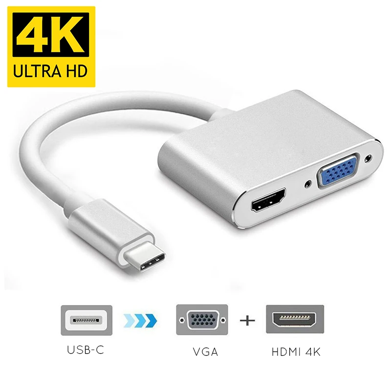 

Converters Adapter USB 3.1 4K HD HDMI VGA Adapter Type C To VGA HDMI Video Converter Multi-port Hub for Samsung Macbook HDTV