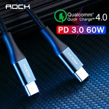 Кабель ROCK type C к USB C для samsung S9 S10 60W type-C PD 3A Быстрая зарядка QC3.0 кабель быстрой синхронизации type-C провод для MacBook Pro