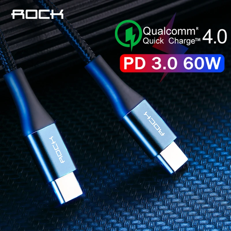 

ROCK Type C to USB C Cable for Samsung S9 S10 60W Type-C PD 3A Quick Charge QC3.0 Fast Sync Type-C Cable Wire for MacBook Pro