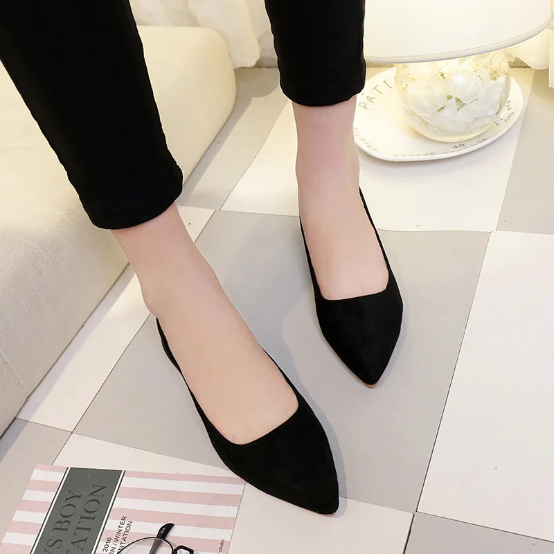 

2019 New Style Flat Heel Shallow Mouth Single Shoes Women's Pointed Toe Suede Flat Top Shoes Women's Korean-style Four Seasons W