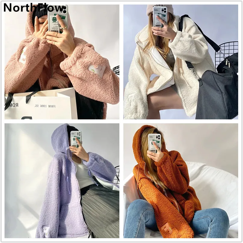 NorthFlow Sudadera con capucha de pelo de cordero para mujer, suéter  informal de gran tamaño, estilo Harajuku, 2022|Hoodies & Sweatshirts| -  AliExpress