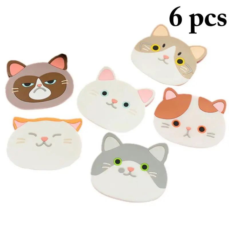

6 Pcs Silicone Dining Table Placemat Coaster Kitchen Accessories Mat Cup Bar Mug Cartoon Animal Cat Drink Pads Dropshipping