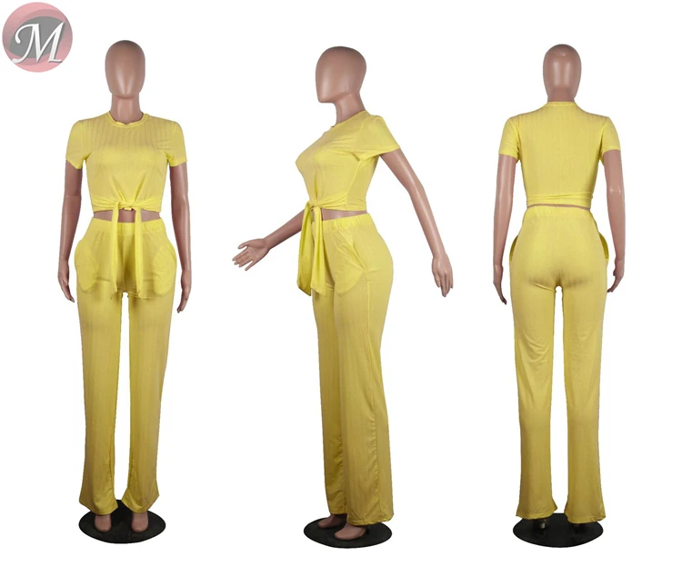 9040123 women fashion casual solid top and wide leg pants two piece set women clothing