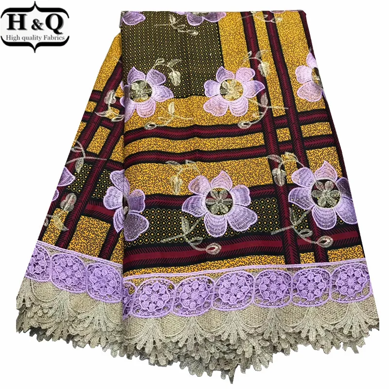 

Ankara Flower Print Wax Lace Fabric 100% Cotton Nigerian Guipure Wax Lace 2020 Batik With Lace 6 Yards/Pieces For Sewing Clothes