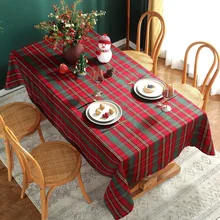Christmas Red Checkered Tablecloth Waterproof and Anti-wrinkle Polyester Tablecloth, Suitable for Holiday Dining Table скатерть