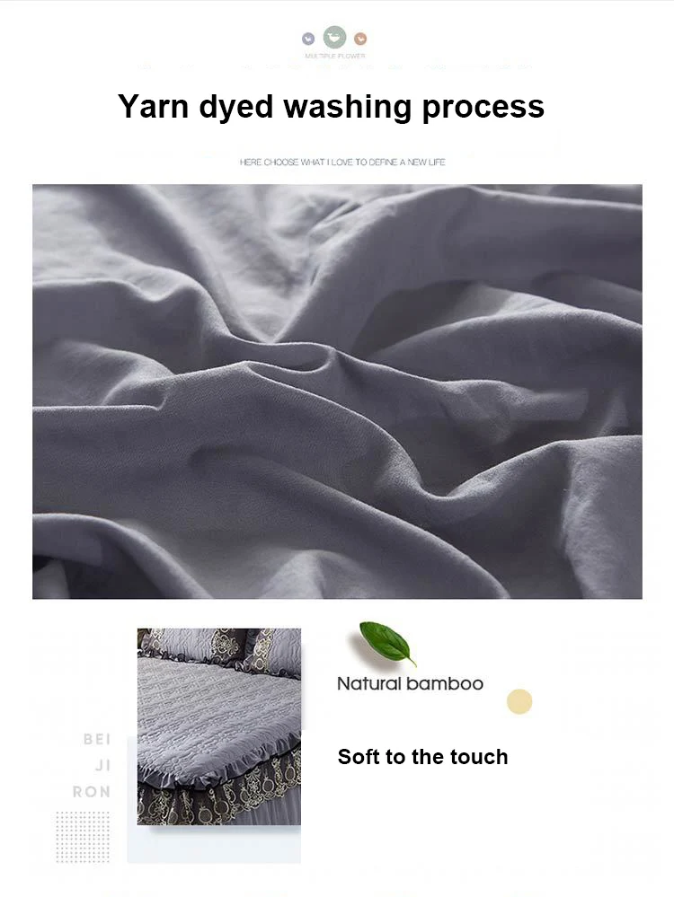 Thicken Quilted Bed Skirt Luxury Lace Embroidery Bed Frame Cover Warm Soft Bed Sheet Queen King Size Bedding Bedspread