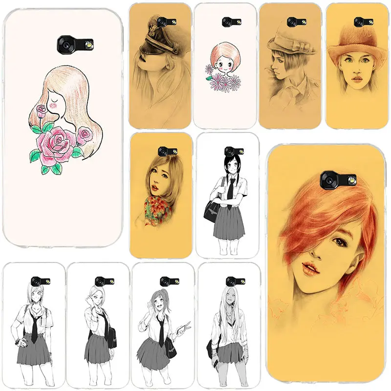 Fashion Girl Art Line People Soft Slim Case TPU Cover for Samsung Galaxy Note 5 8 9 S2 S4 S5 Mini S6 S7 S8 S9 S10 Edge Plus Lite | Мобильные