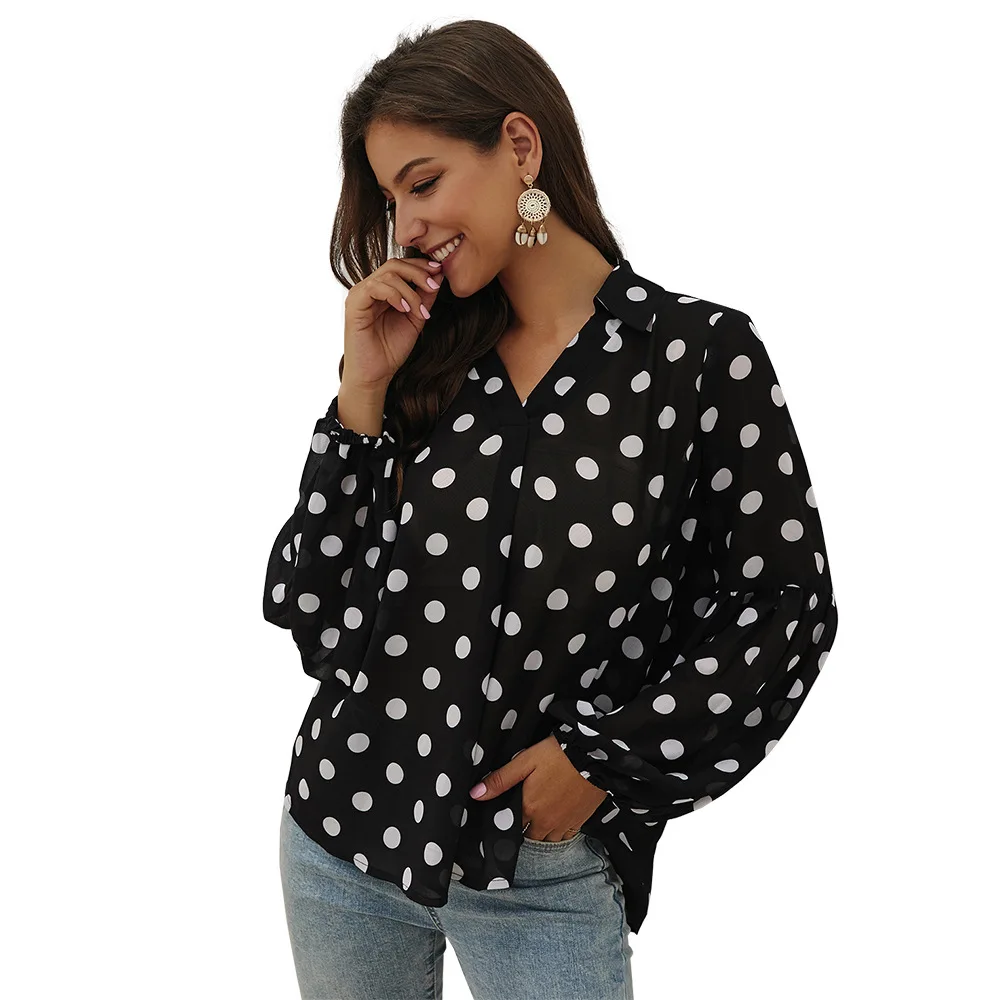 

Independent film in the fall and winter of cross-border women's new shirt wave point independent stand hot style long-sleeved sh