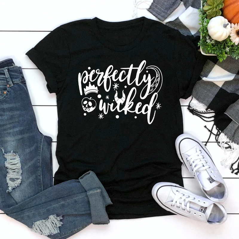 

Perfectly Wicked T-shirt Women's Crewneck Villains Halloween Party Tshirt Stylish Tumblr Graphic Funny Tees Tops Drop Shipping