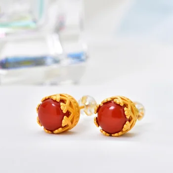 

2020 New Arrival Top Fashion Agate Women Of Chinese Wind Gold-plated Earrings Earrings, 925 Inlaid Semicircle South Ancient