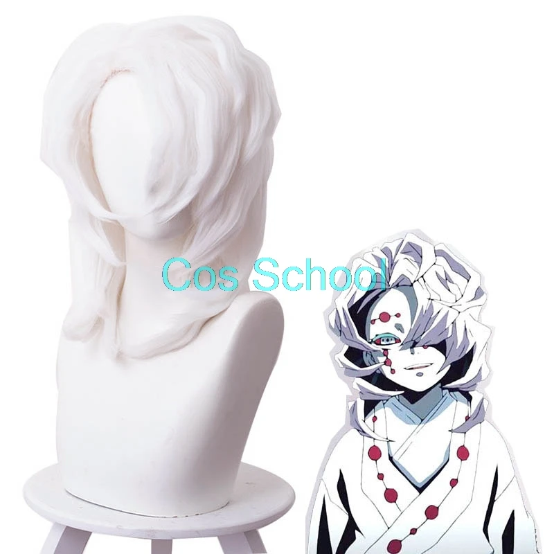Cos School Rui, парики для косплея, Demon Slayer, Kimetsu no Yaiba, парики, аниме, белые, стильные, короткие волосы, Rui, костюмы, аксессуары