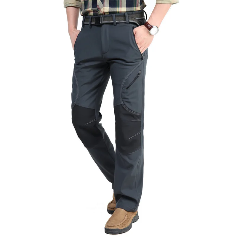 Men Gray JACKSANQI Мужские Зимние флисовые лыжные походные уличные штаны, спортивные ветрозащитные водонепроницаемые толстые теплые мужские брюки RA258 - Цвет: Men Gray