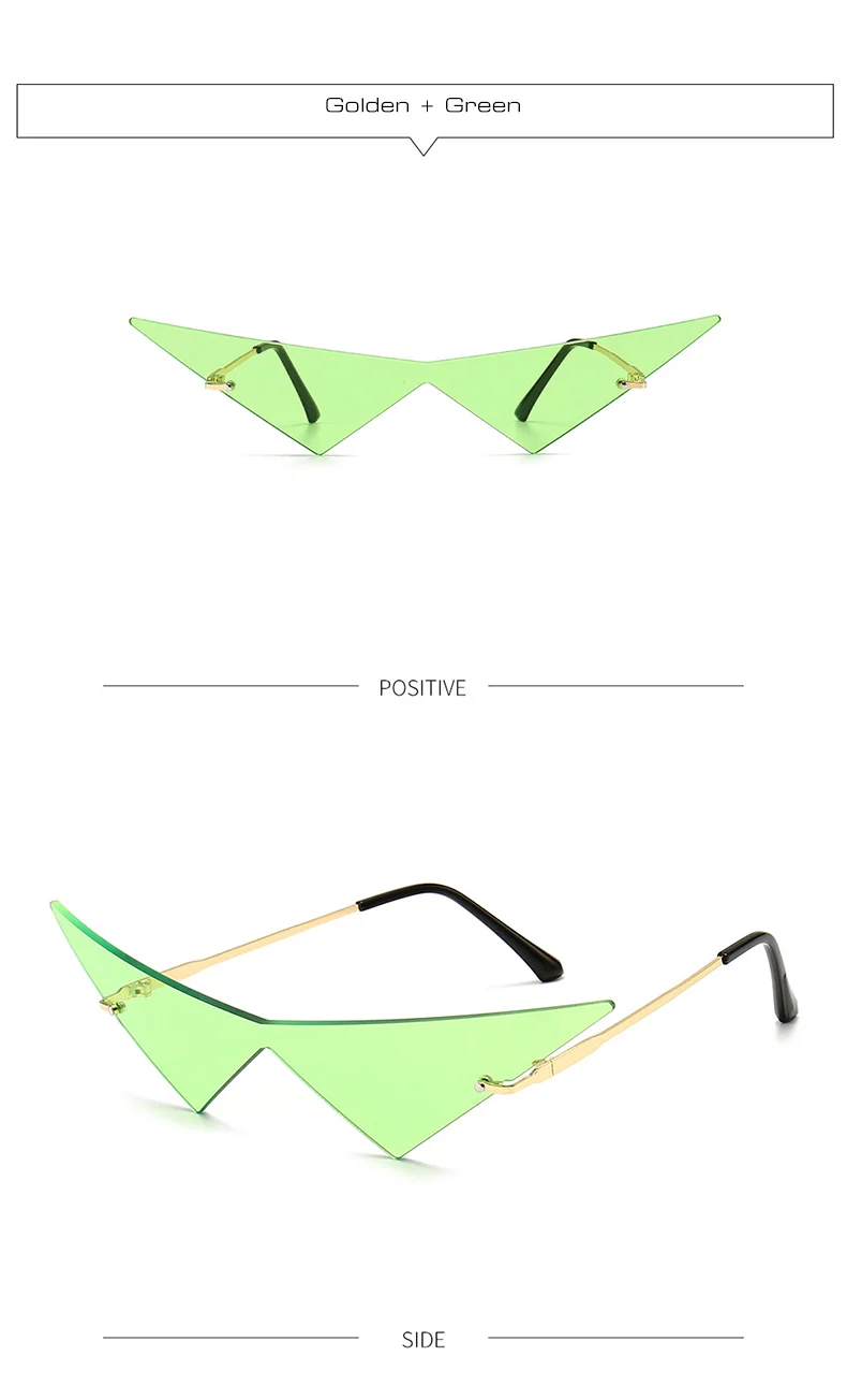 SO&EI Oversized Triangle One Piece Women Sunglasses Vintage Rimless Clear Ocean Lens Eyewear Fashion Men Cat Eye Sun Glasses women's sunglasses