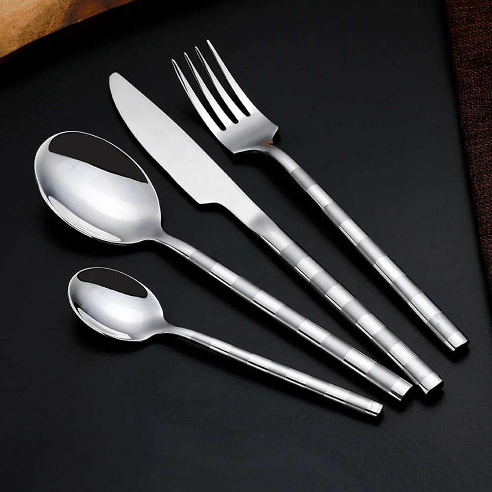 

Hot Sale Dinner Set Stainless Steel Home Party Tableware Set Cutlery Knives Forks Spoons Wester Kitchen Dinnerware