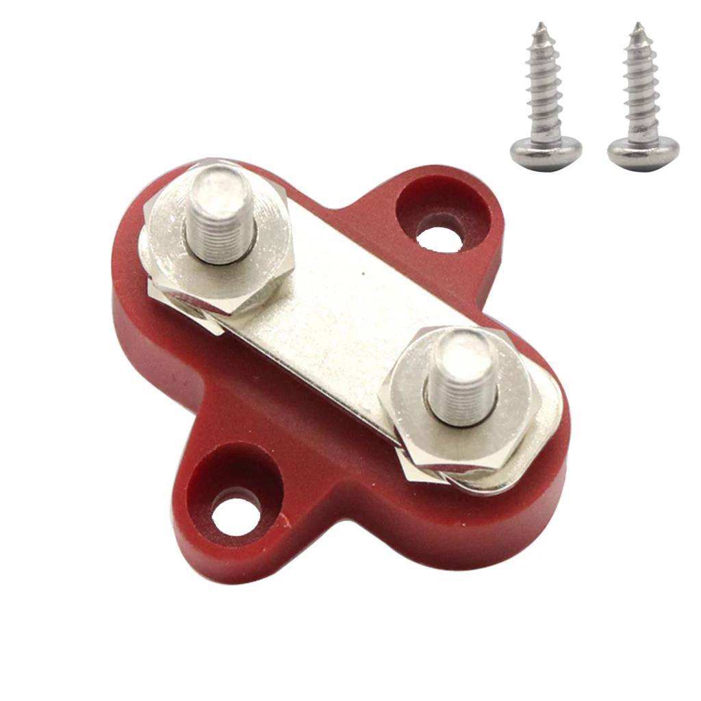 Car Bus Bar Terminal Block - M6 (1/4'') Power Distribution Block for Truck RV Boat, Heavy Duty Stainless Steel - Red