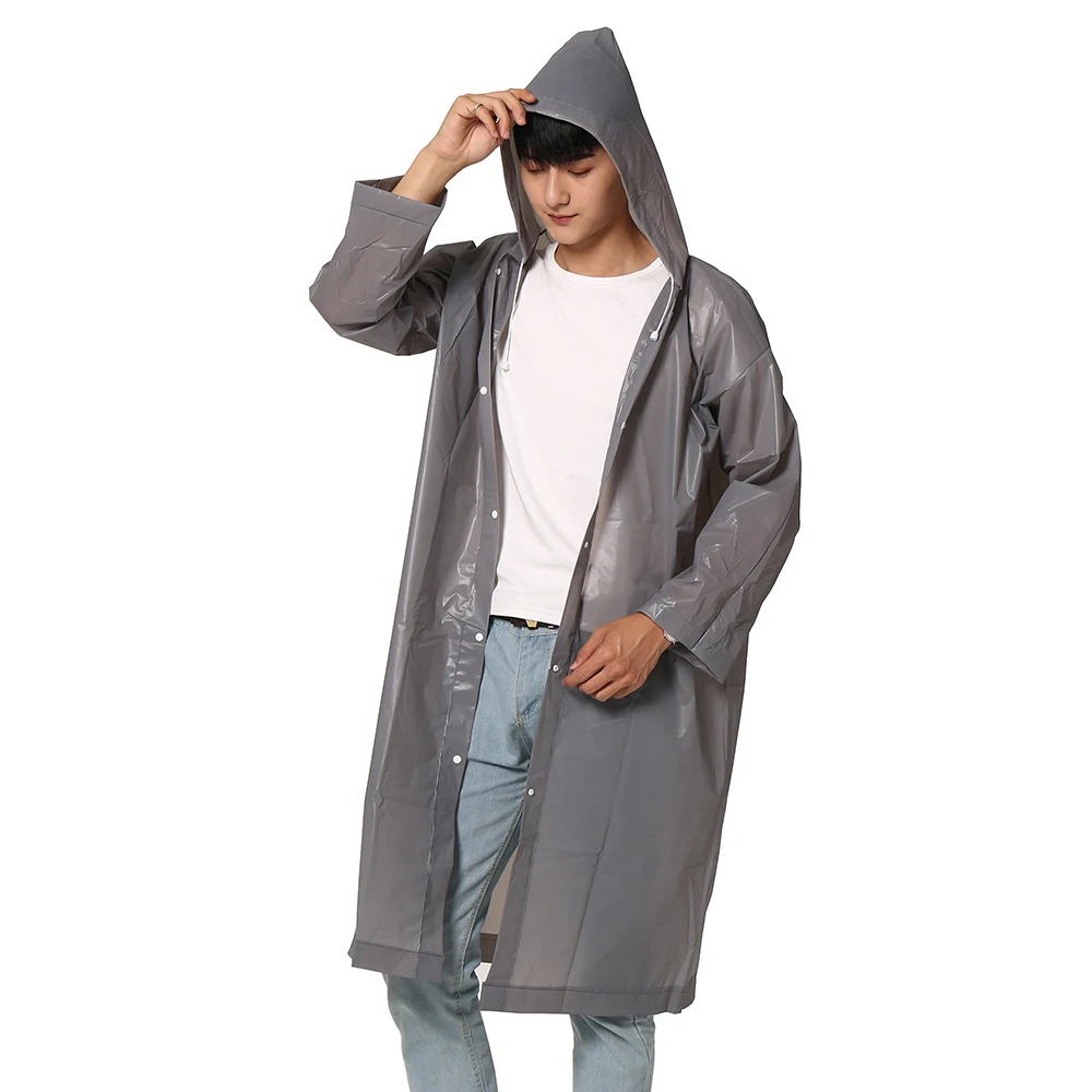 PEVA многоразовый дождевик мужской модный прозрачный дождевик прозрачный Дождевой Плащ Женская куртка дождевик Женский взрослый водонепроницаемый снаряжение - Цвет: Серый