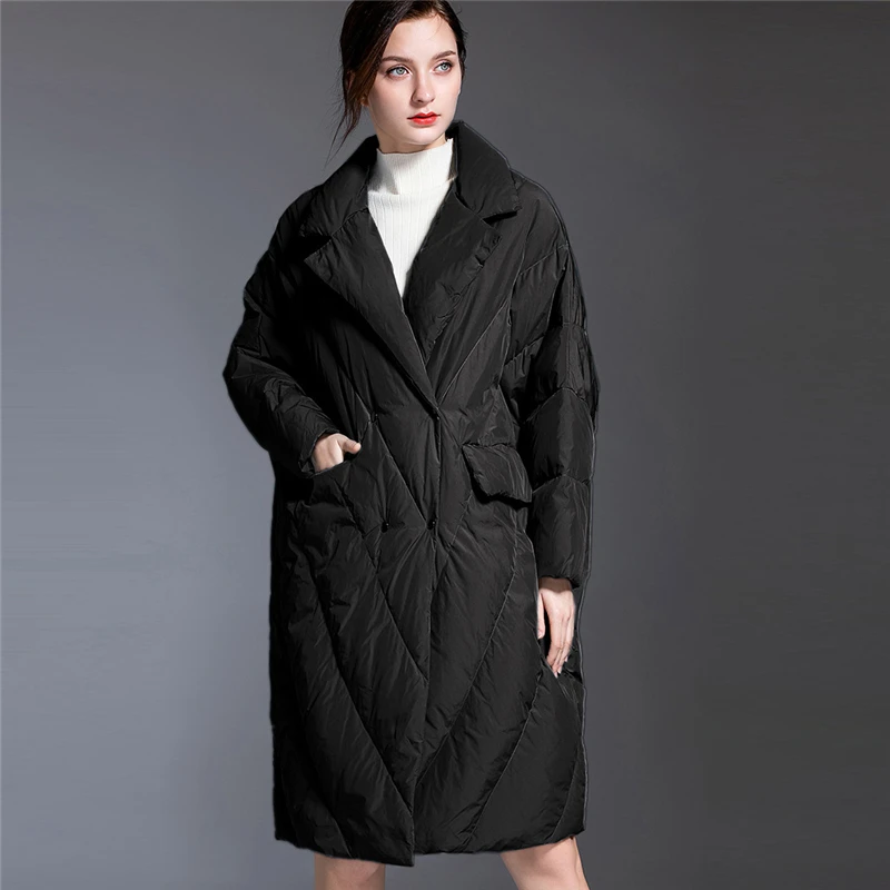 Winter Thick Warm Down Coat Plus Size 100kg Can Wear White Duck Down Coat Long Wide-waisted Casual Loose Outerwear P888