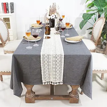 

Classical Nordic Table Flag Rectangular Tablecloth Cotton Lace Fringed Bohemian Wedding Bride Shower Family Table Decoration